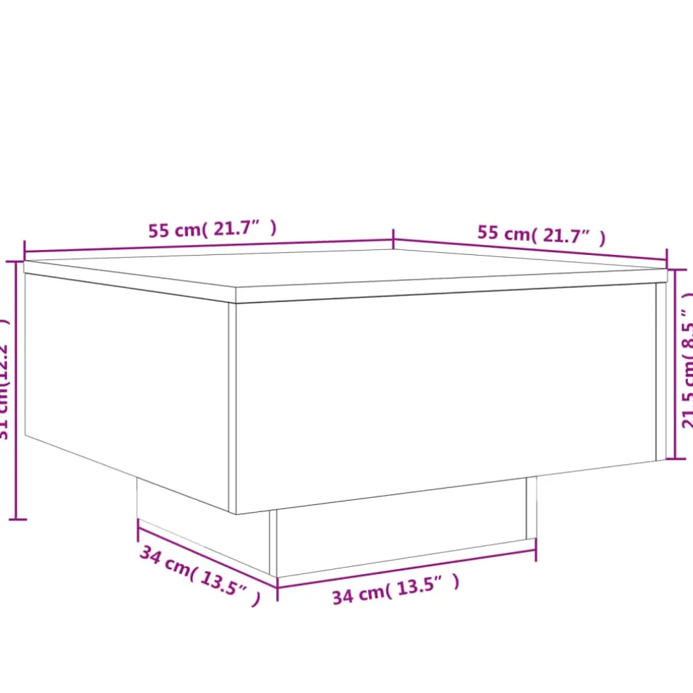 vidaXL Salontafel met LED-verlichting 55x55x31 cm wit