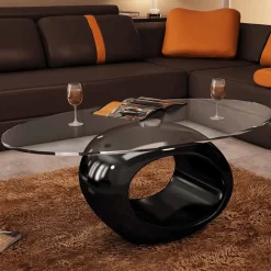 vidaXL Salontafel met ovale glazen tafelblad hoogglans zwart