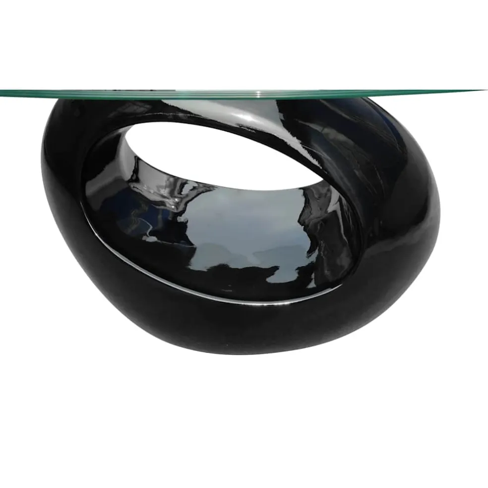 vidaXL Salontafel met ovale glazen tafelblad hoogglans zwart