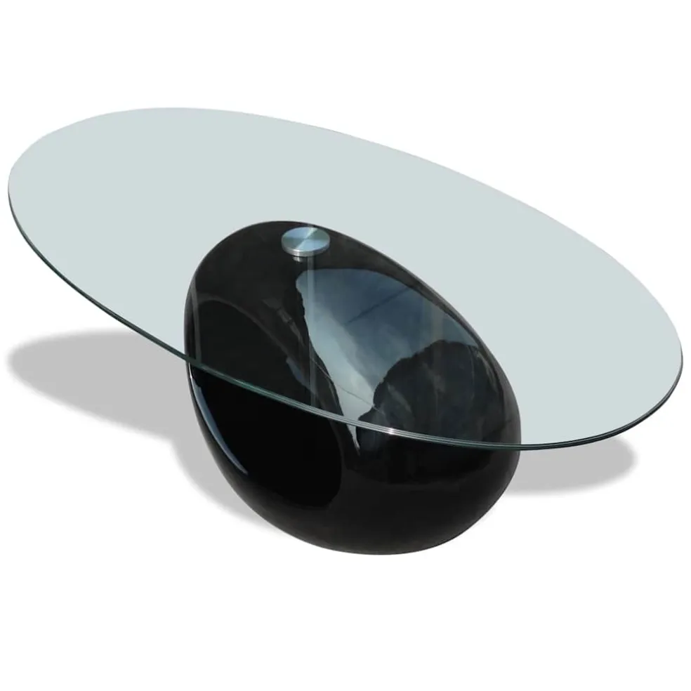 vidaXL Salontafel met ovale glazen tafelblad hoogglans zwart
