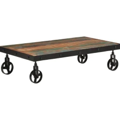 vidaXL Salontafel met wieltjes 100x55x26 cm massief gerecycled hout