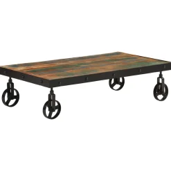 vidaXL Salontafel met wieltjes 100x55x26 cm massief gerecycled hout