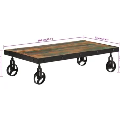 vidaXL Salontafel met wieltjes 100x55x26 cm massief gerecycled hout