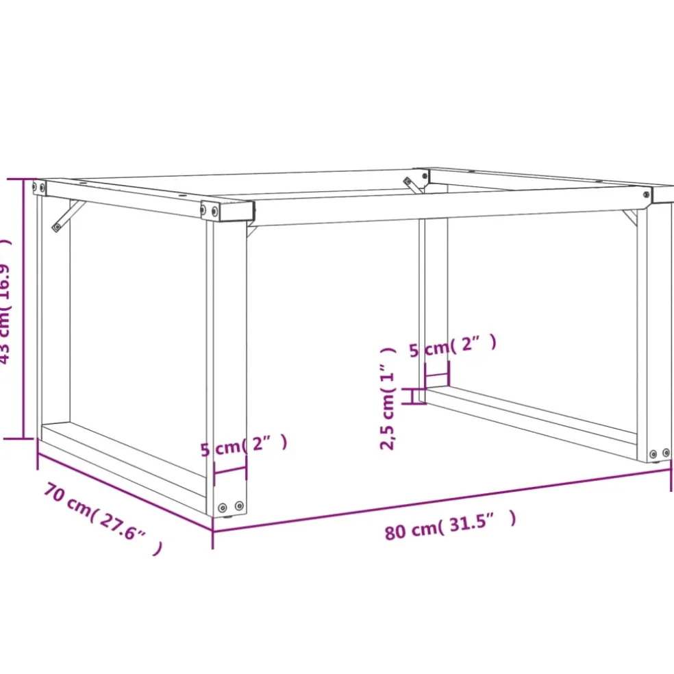 vidaXL Salontafelpoten O-frame 80x70x43 cm staal
