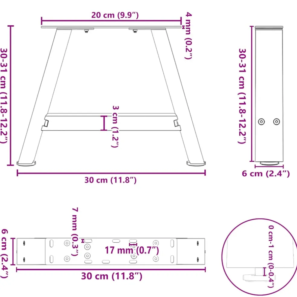 vidaXL Salontafelpoten 2 st A-vormig 30x(30-31) cm staal