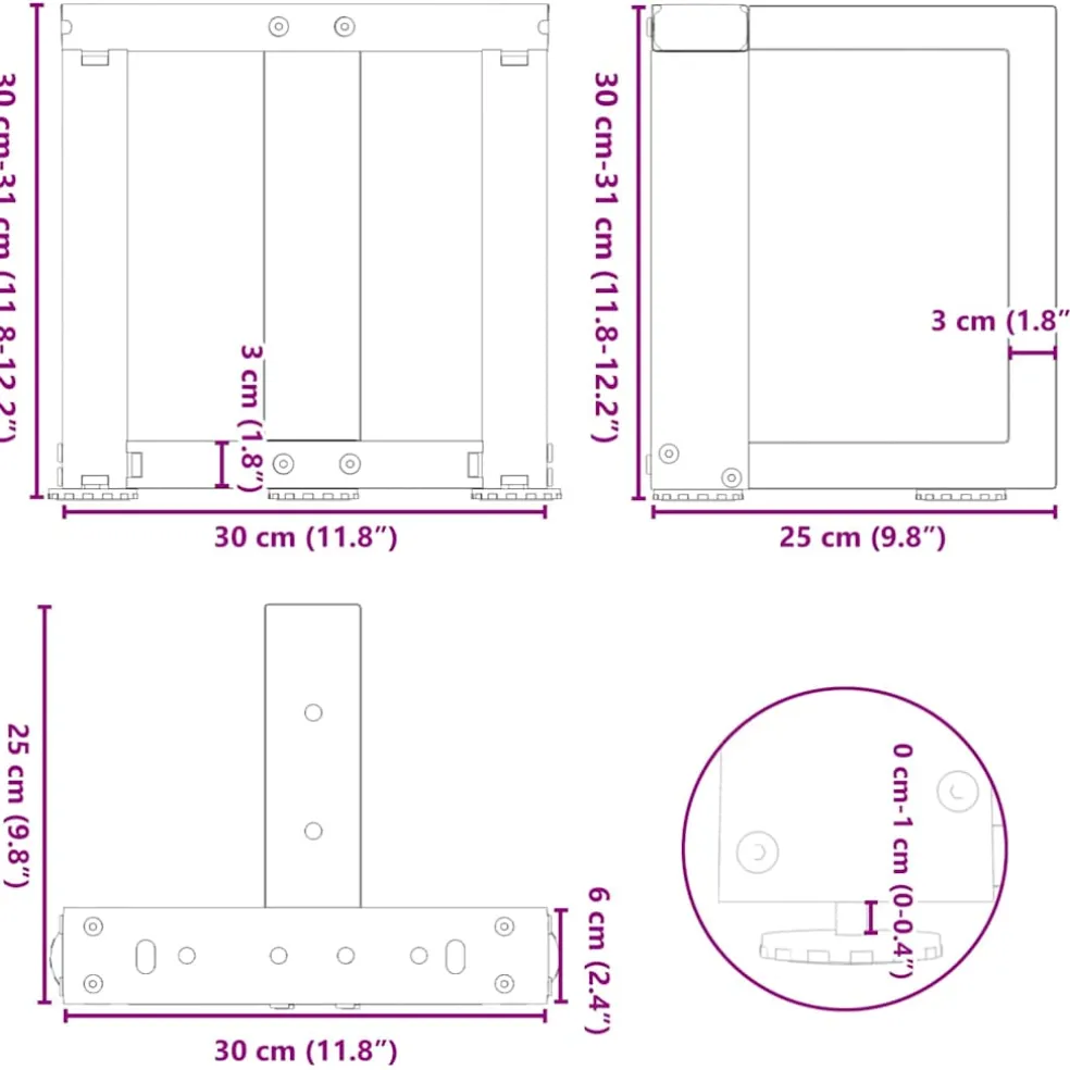 vidaXL Salontafelpoten 2 st T-vormig 30x25x(30-31) cm staal naturel