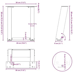 vidaXL Salontafelpoten 2 st U-vormig 30x(30-31) cm staal wit