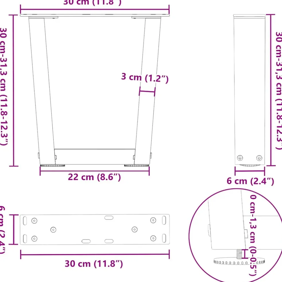vidaXL Salontafelpoten 2 st V-vormig 30x(30-31,3) cm staal wit