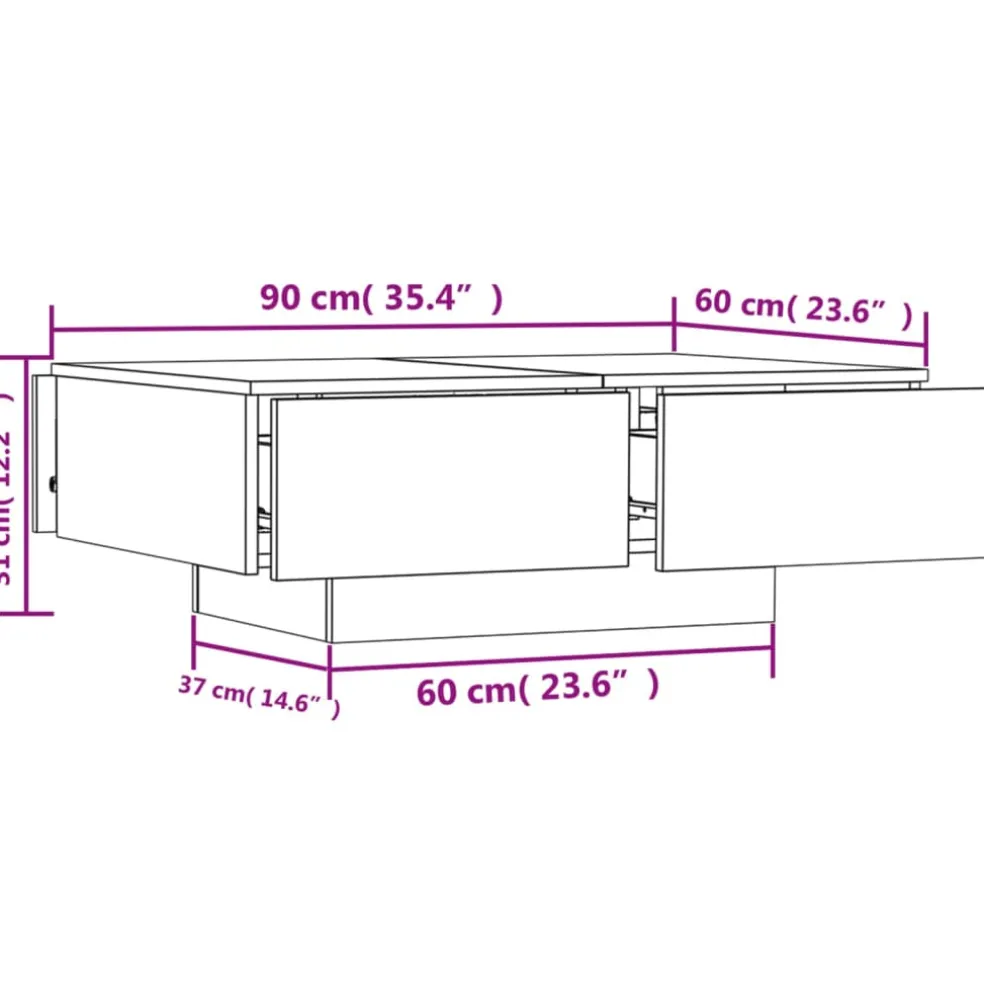 vidaXL Salontafel 90x60x31 cm bewerkt hout betongrijs