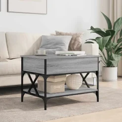 vidaXL Salontafel 70x50x50 cm bewerkt hout en metaal grijs sonoma