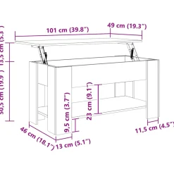 vidaXL Salontafel 101x49x52 cm bewerkt hout artisanaal eikenkleur
