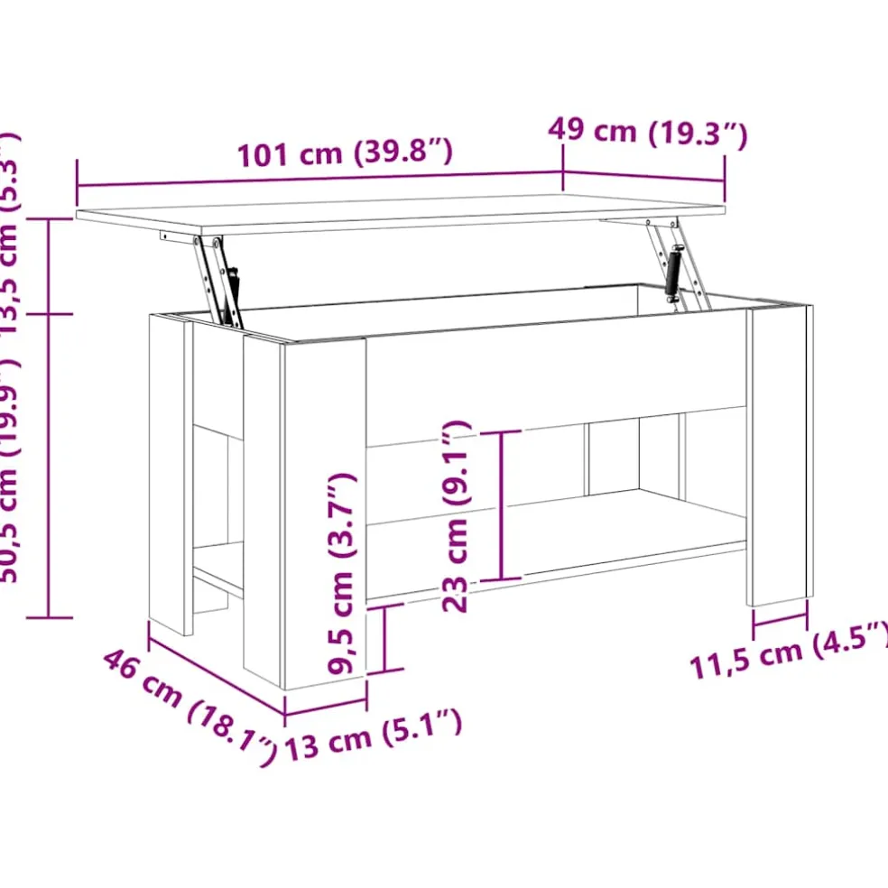 vidaXL Salontafel 101x49x52 cm bewerkt hout artisanaal eikenkleur