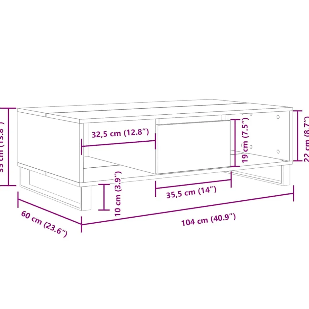 vidaXL Salontafel 104x60x35 cm bewerkt hout wit