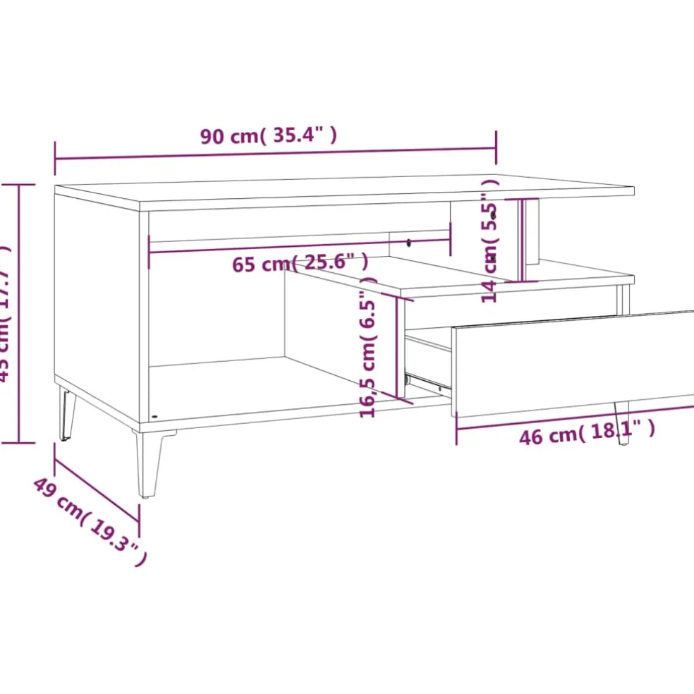 vidaXL Salontafel 90x49x45 cm bewerkt hout bruineiken