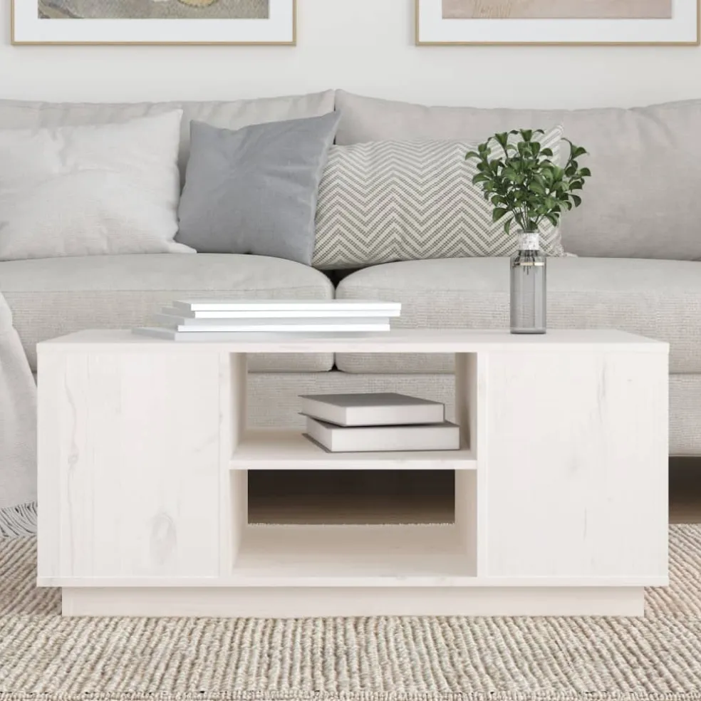 vidaXL Salontafel 90x49x40,5 cm massief grenenhout wit