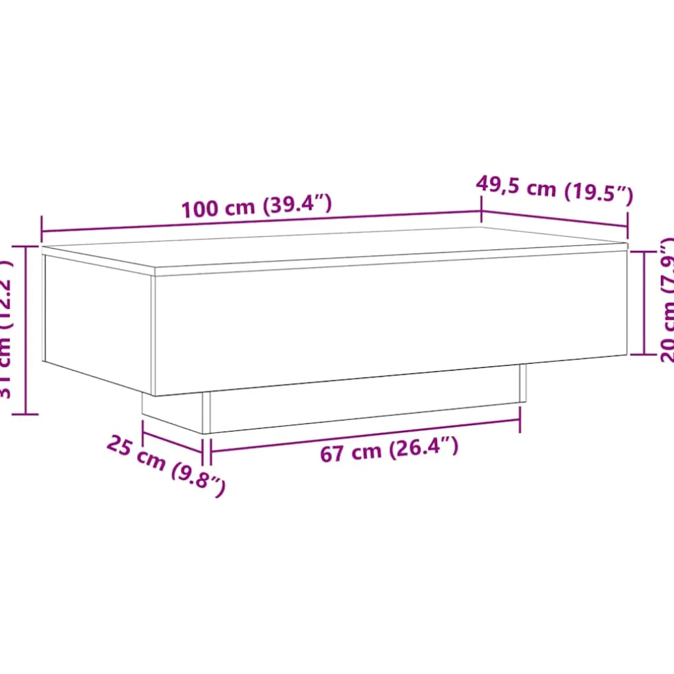 vidaXL Salontafel Zwart Eiken 100 x 49,5 x 31 cm Bewerkt hout