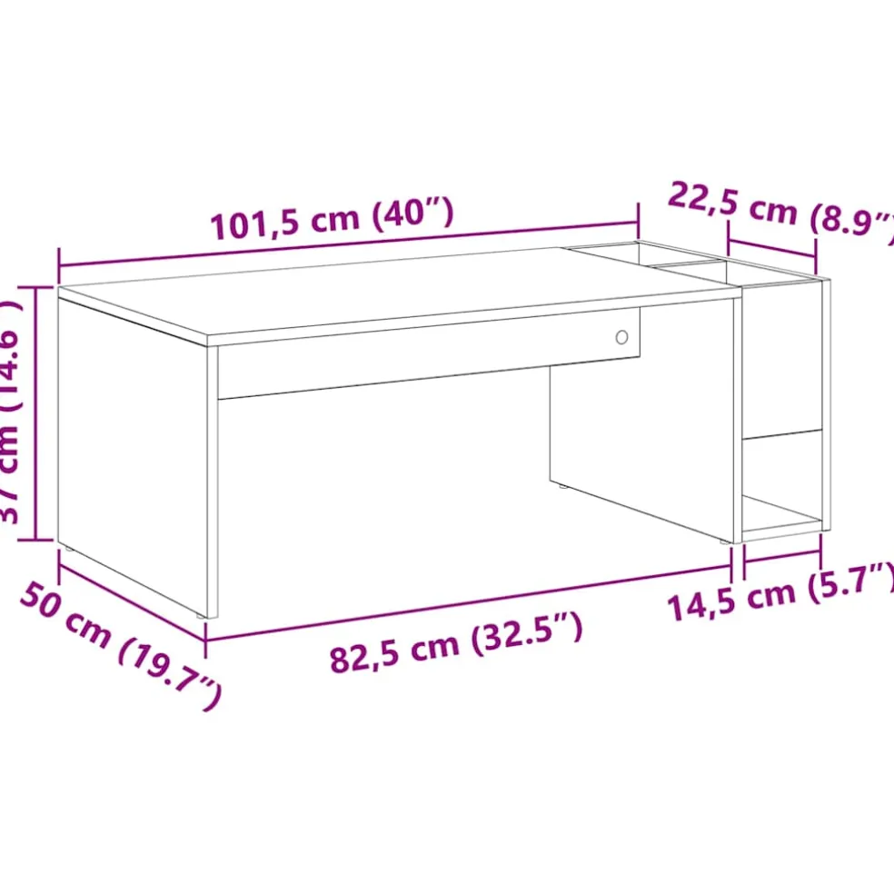 vidaXL Salontafel Zwart Eiken 101,5 x 50 x 37 cm Bewerkt hout