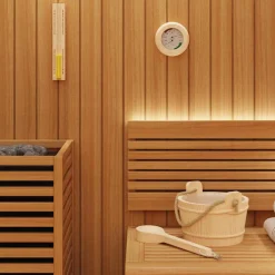 vidaXL Sauna Accessoire Set 4 st Bruin Massief Vurenhout en Hennep