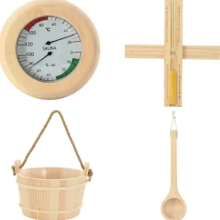 vidaXL Sauna Accessoire Set 4 st Bruin Massief Vurenhout en Hennep