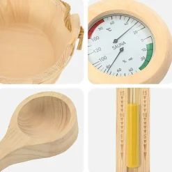 vidaXL Sauna Accessoire Set 4 st Bruin Massief Vurenhout en Hennep