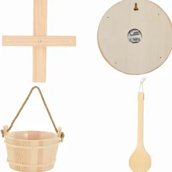 vidaXL Sauna Accessoire Set 4 st Bruin Massief Vurenhout en Hennep