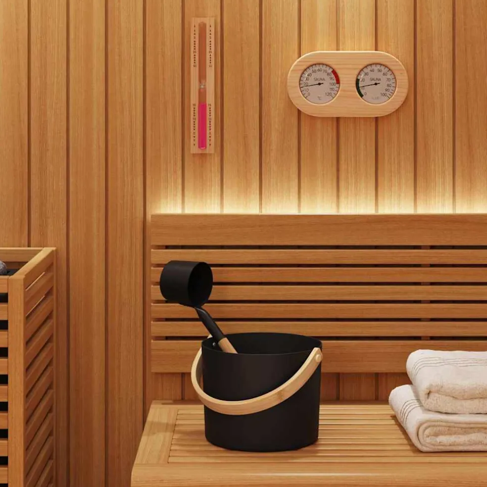vidaXL Sauna Accessoire Set 4 st Zwart Aluminium en Massief Grenenhout