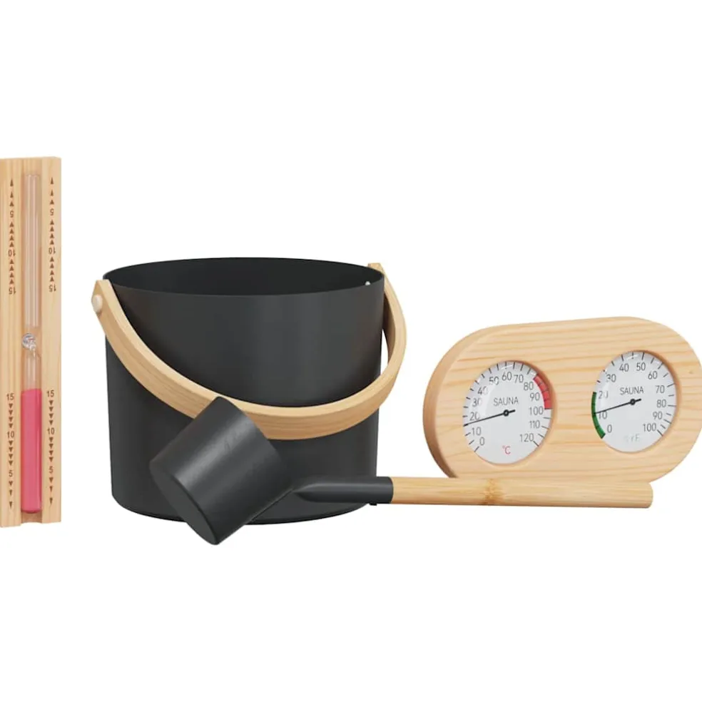 vidaXL Sauna Accessoire Set 4 st Zwart Aluminium en Massief Grenenhout