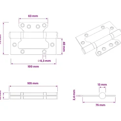 vidaXL Scharnier 4 st 100 x 75 x 13 mm zilver Staal