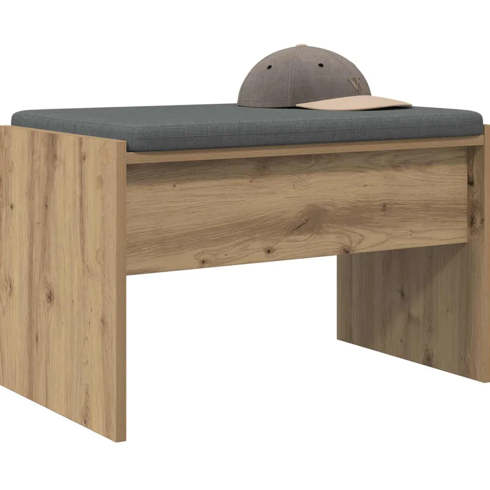 vidaXL Schoenbank met kussen Artisanaal eiken 63 x 38 x 40 cm