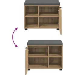 vidaXL Schoenbank met kussen Artisanaal eiken 60 x 38 x 46 cm