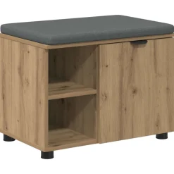 vidaXL Schoenbank met kussen Artisanaal eiken 60 x 38 x 46 cm