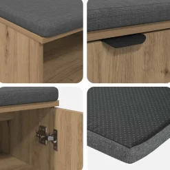 vidaXL Schoenbank met kussen Artisanaal eiken 60 x 38 x 46 cm