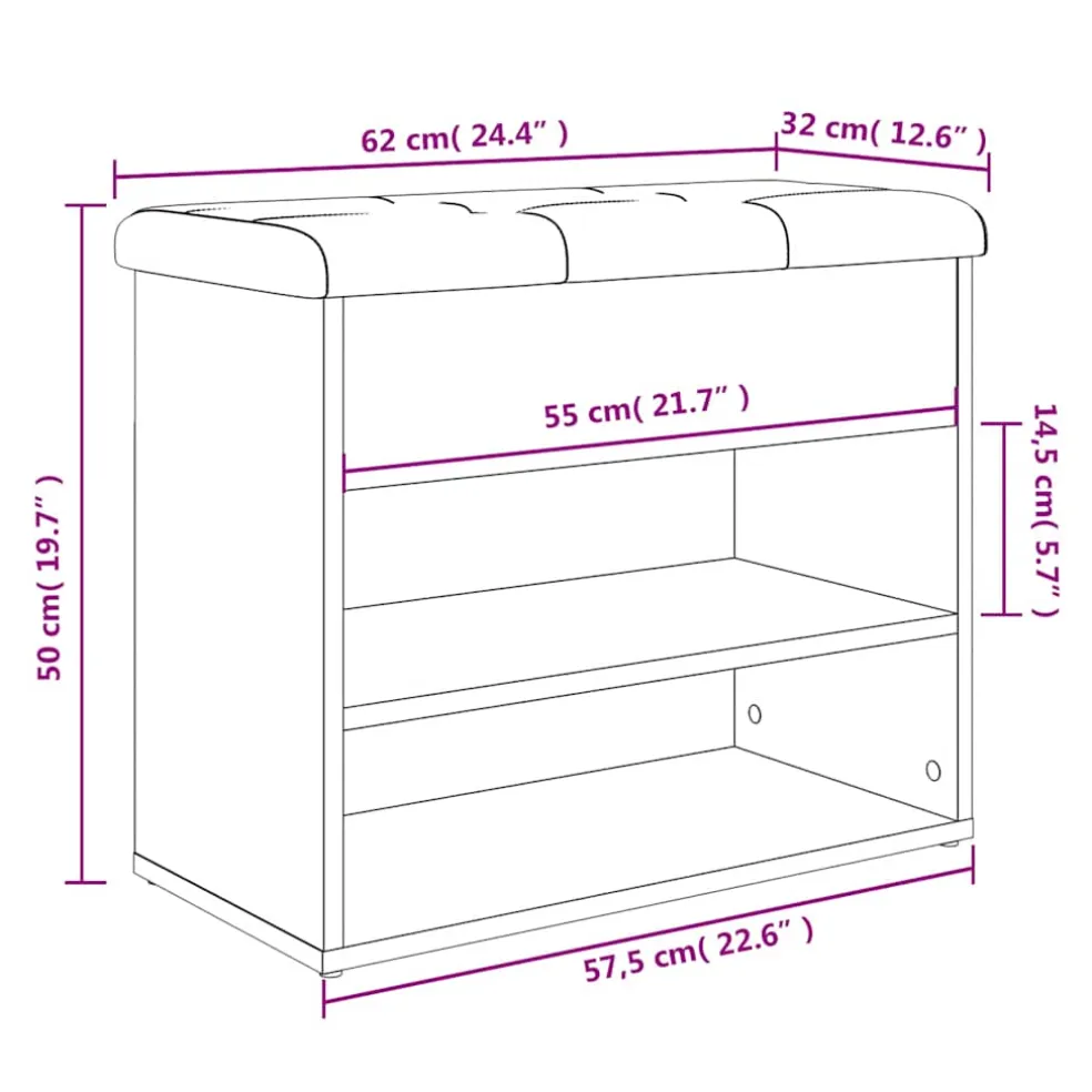 vidaXL Schoenenbankje 62x32x50 cm bewerkt hout grijs sonoma