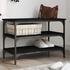 vidaXL Schoenenbankje 70x38,5x49 cm bewerkt hout zwart