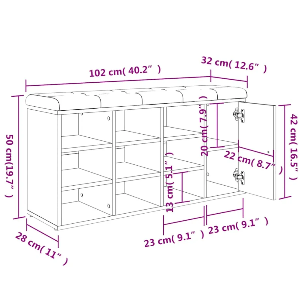 vidaXL Schoenenbank 102x32x50 cm bewerkt hout zwart