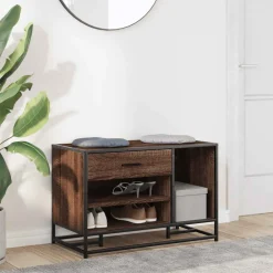 vidaXL Schoenenbank 80x40x53,5 cm bewerkt hout en metaal bruin eiken