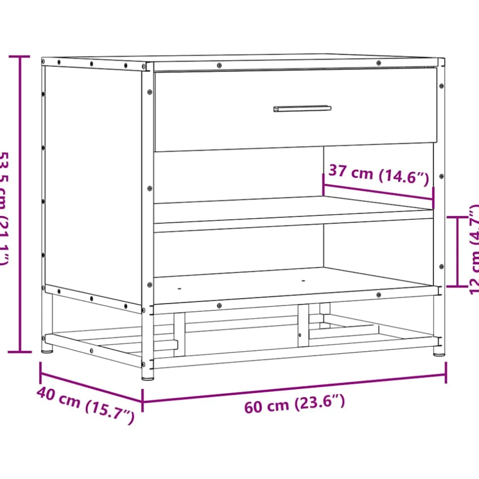 vidaXL Schoenenbank 60x40x53,5 cm bewerkt hout en metaal zwart