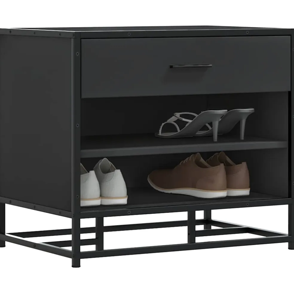 vidaXL Schoenenbank 60x40x53,5 cm bewerkt hout en metaal zwart