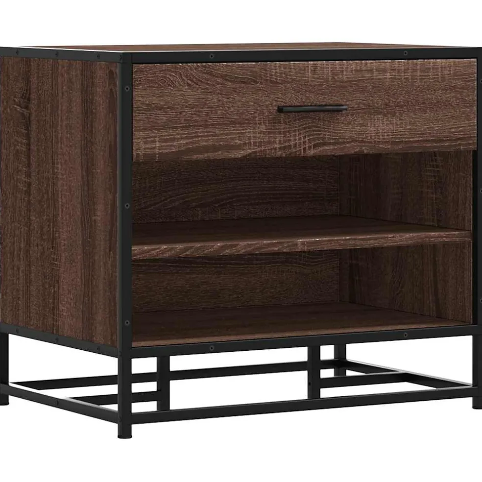 vidaXL Schoenenbank 60x40x53,5 cm bewerkt hout en metaal bruin eiken
