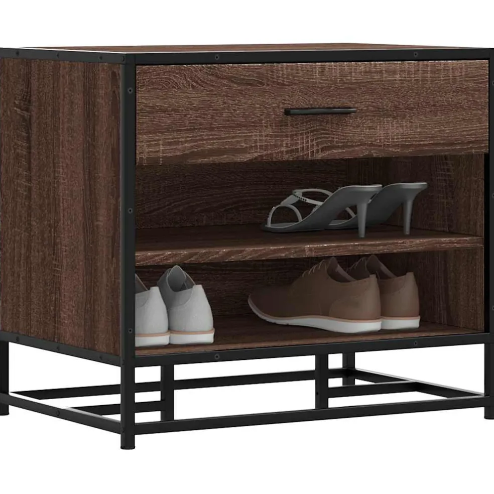 vidaXL Schoenenbank 60x40x53,5 cm bewerkt hout en metaal bruin eiken