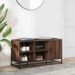 vidaXL Schoenenbank 100x40x53,5 cm bewerkt hout en metaal bruin eiken