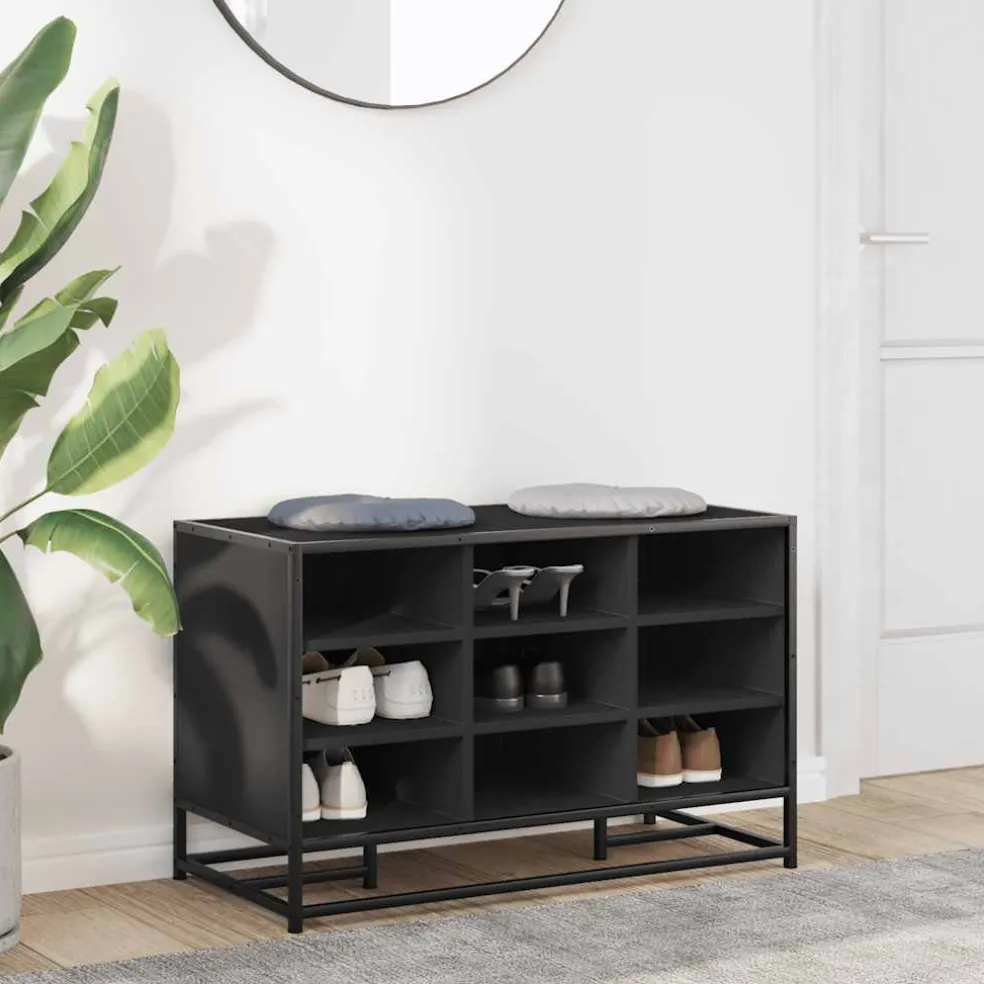 vidaXL Schoenenbank 84x40x53,5 cm bewerkt hout en metaal zwart