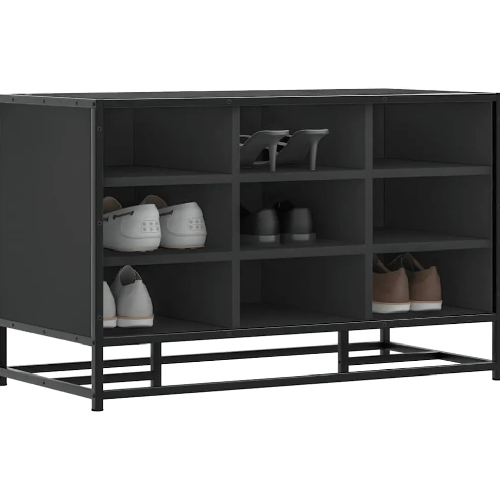 vidaXL Schoenenbank 84x40x53,5 cm bewerkt hout en metaal zwart