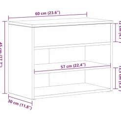 vidaXL Schoenenbank 60 x 30 x 45 cm Bewerkt hout Zwart Eiken