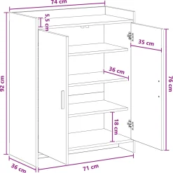 vidaXL Schoenenkast met opslag Wit 73,5 x 36 x 92 cm Bewerkt hout