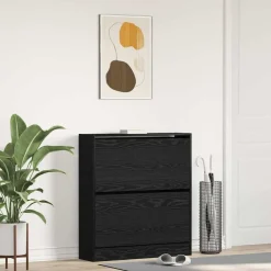vidaXL Schoenenkast 80 x 21 x 87,5 cm Bewerkt hout Zwart Eiken