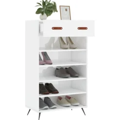 vidaXL Schoenenkast 60x35x105 cm bewerkt hout hoogglans wit
