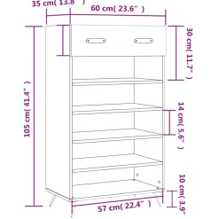 vidaXL Schoenenkast 60x35x105 cm bewerkt hout hoogglans wit