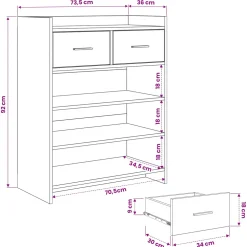 vidaXL Schoenenkast 73,5 x 36 x 92 cm Bewerkt hout Wit