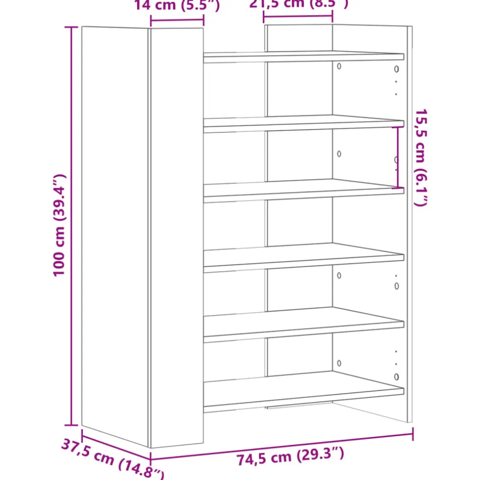 vidaXL Schoenenkast 74,5x37,5x100 cm bewerkt hout zwart